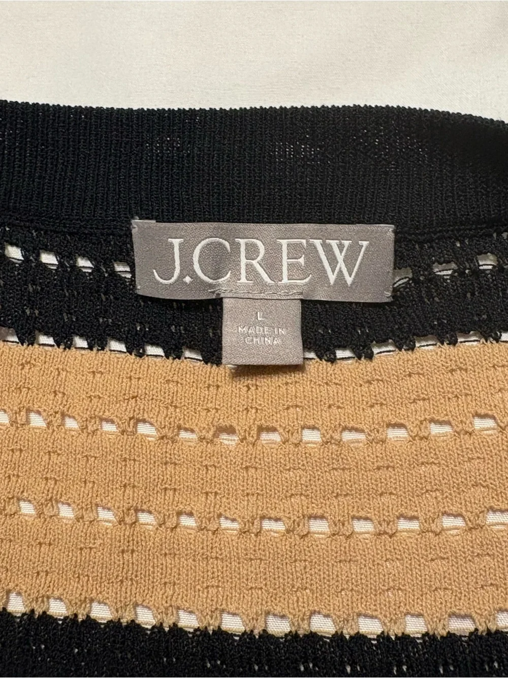 J. Crew Pointelle Stitch Cardigan in Stripe Size Large Tan Black Workwear Office